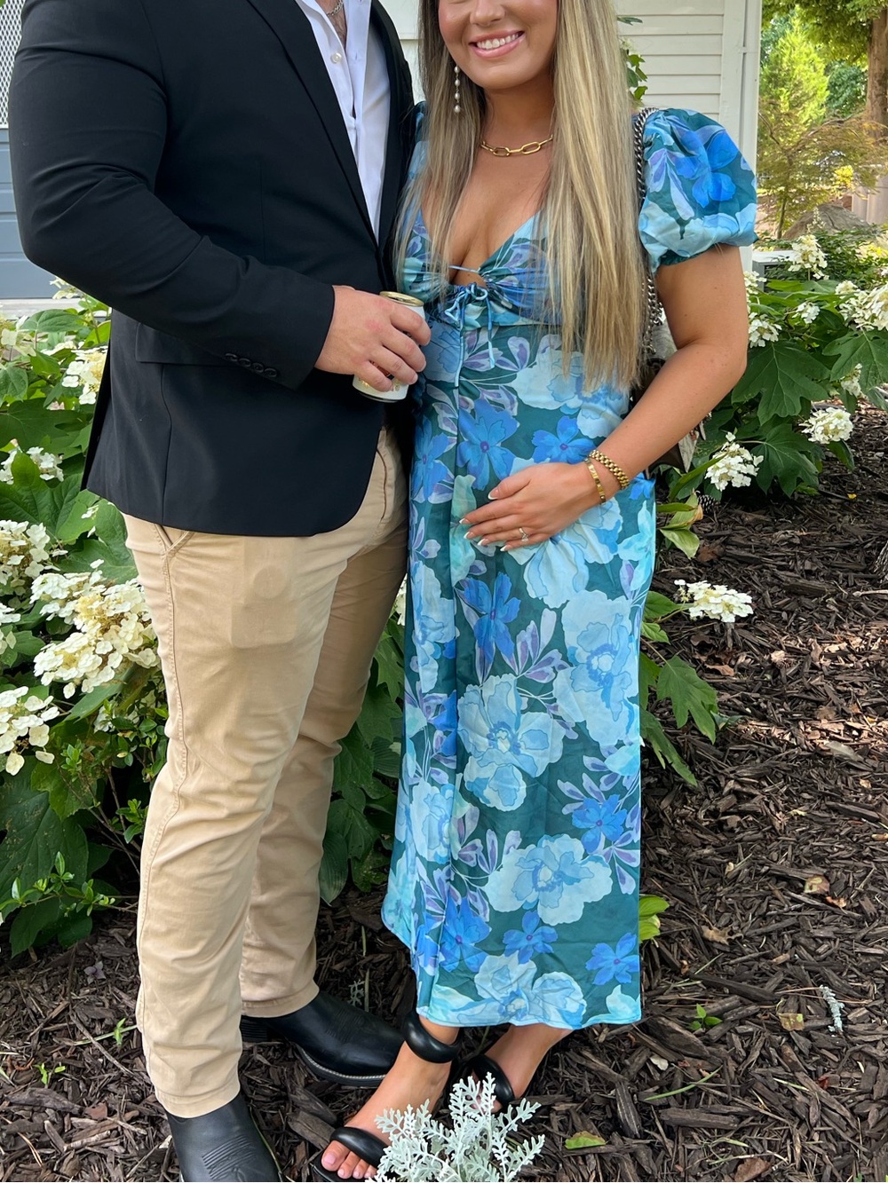 Hello Molly Teal Blue Floral Tie-Front Midi Dress - Picture 7 of 7